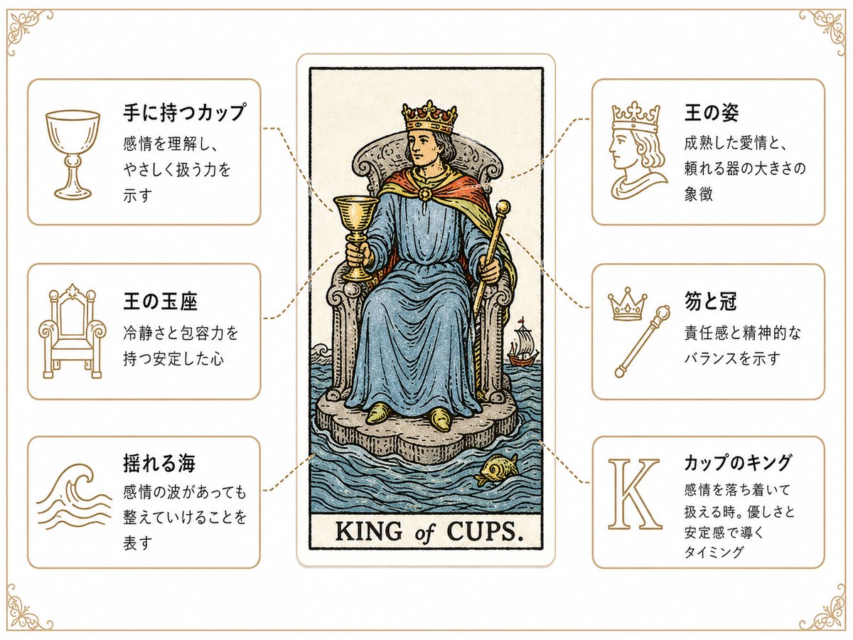 カップキングのタロットカード解釈に使う記事内解説画像